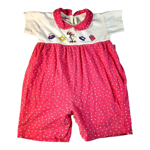 Vintage 1994 Dr Seuss Girls Toddler Cat in the Hat Snap Bottom Romper Cotton 12M - Picture 1 of 5
